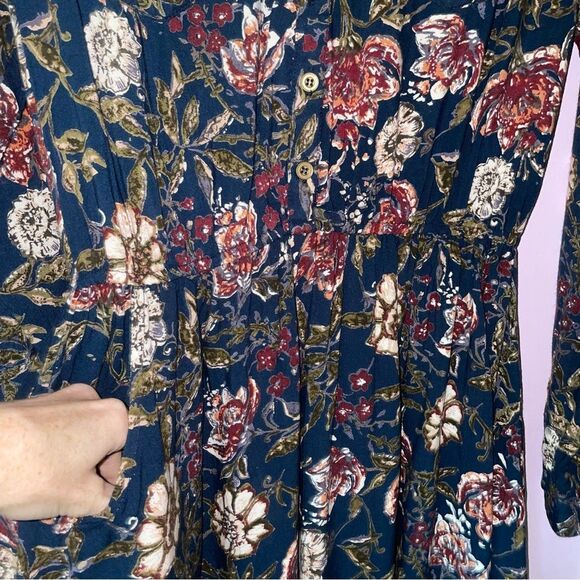 Angie Midi Dress M Navy Floral Blouson Long Sleeve Button - Picture 5 of 9